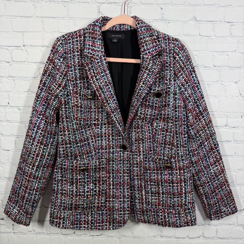 Halogen Tweed Blazer Women Medium Multciolor Preppy Old Money Luxury Jacket